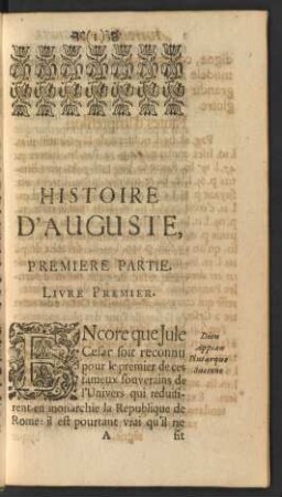 Histoire D'Auguste, Premiere Partie.