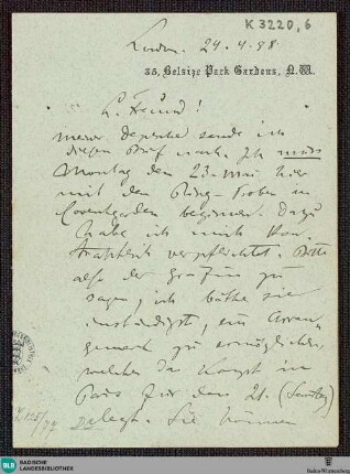 Brief von Felix Mottl an einen Freund vom 24.04.1898 - K 3220, 6