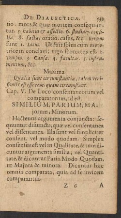 Cap. V. De Loco consentaneorum vel comparatorum, id est. Simulium, Parium, Majorum, Minorum.