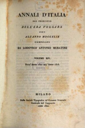 Annali d'Italia dal principio dell'era volgare sino all'anno MDCCXLIX, 14. Dall'anno 1501 all'anno 1573