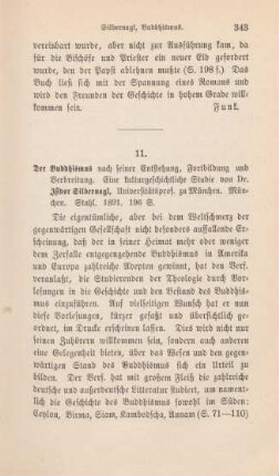343-344 [Rezension] Silbernagl, Isidor, Der Buddhismus nach seiner Entstehung, Fortbildung und Verbreitung