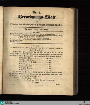 Verordnungs-Blatt der Direction der Großherzoglich-Badischen Verkehrsanstalten