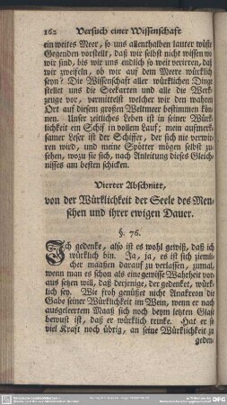 Vierter Abschnitt, von der Würcklichkeit der Seele des Menschen und ihrer ewigen Dauer