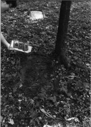 Grabstein 407 (Index: 99791274) Zustand: sehr stark verwittert Maße HxBxT: 77x54xo.A. cm: Grabstein 407