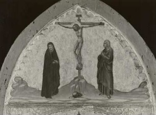 Thronende Madonna mit dem Kinde, von sechs Engeln und acht Heiligen verehrt