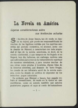 La Novela en América - Ligeras consideraciones sobre sus tendencias actuales