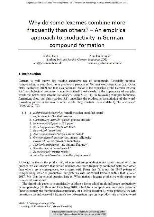 Why do some lexemes combine more frequently than others? – An empirical approach to productivity in German compound formation