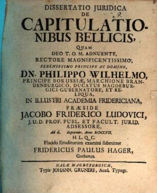 Dissertatio Juridica De Capitulationibus Bellicis