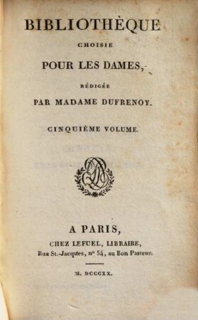 Bibliothèque choisie pour les dames. 5. 1820