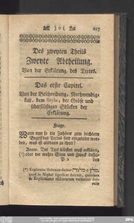 Des zweyten Theils Zweyte Abtheilung. Von der Erklärung des Textes.