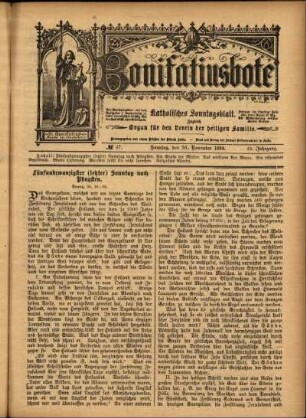 Erste Ausgabe vom Sonntag, den 20. November 1898.