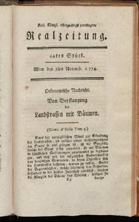 44tes Stück. Wien den 5ten Novmeb.1774.