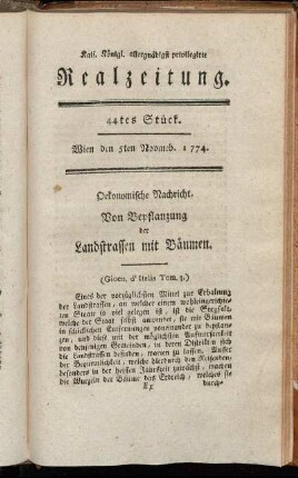 44tes Stück. Wien den 5ten Novmeb.1774.