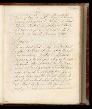 Copie D'une Lettre de S.A. Monsr. le Prince Ernest Landgrave de Hesse à Monsr. Nicole, Docteur de Sorbonne à Paris, du lieu, on pour l'ordinaire elle de meure, ce 18. de Janvier 1685.