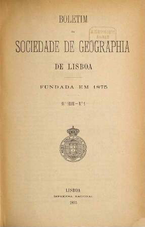 Boletim da Sociedade de Geográfia de Lisboa. 14. 1895