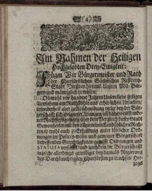 Im Nahmen der Heiligen hochgelobten Drey-Einigkeit [...]