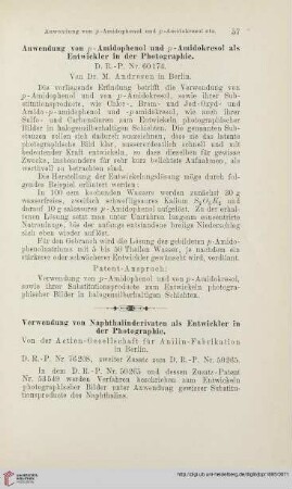 Verwendung von Naphthalinderivaten als Entwickler in der Photographie