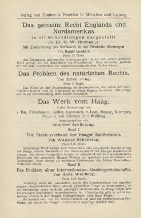 Verlag von Dunker & Humblot in München und Leipzig ...