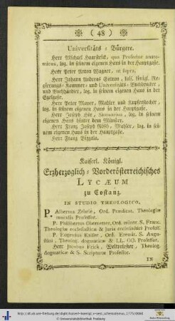 Kaiserl. Königl. Erzherzoglich-Vorderösterreichisches Lycaeum zu Costanz.