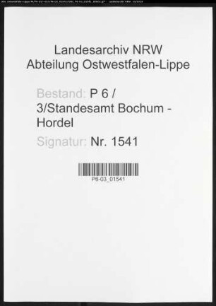 Sterberegister Standesamt Bochum VI - Hordel