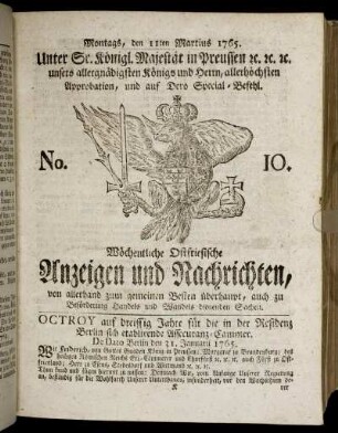 No. 10. Montags, den 11ten Martius 1765.
