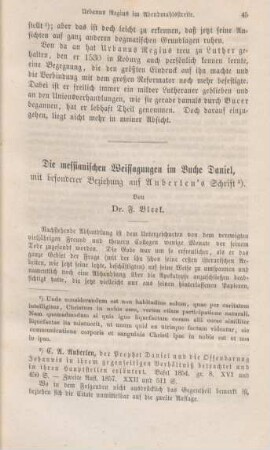 45-101 Die messianischen Weissagungen im Buche Daniel, mit besonderer Beziehung auf Auberlen's Schrift