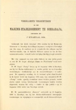 Voornaamste verrichtingen bij het Marine-etablishment te Soerabaja gedurende het 3e kwartaal 1894