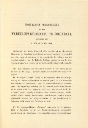 Voornaamste verrichtingen bij het Marine-etablishment te Soerabaja gedurende het 3e kwartaal 1894