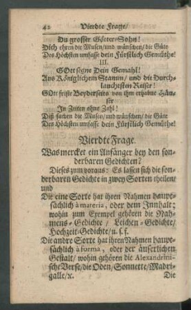 Vierdte Frage. Was mercket ein Anfänger bey den sonderbaren Gedichten? ...