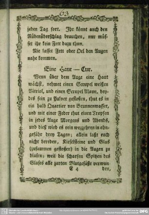 Eine Haut (über dem Auge) - Cur