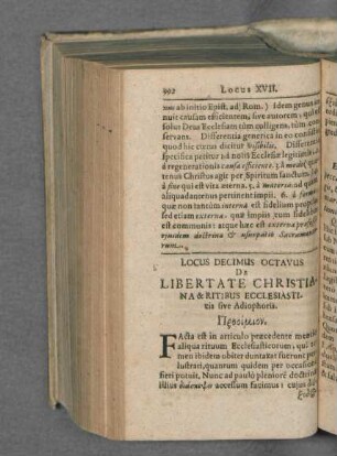 Locus Decimus Octavus De libertate Christiana & Ritibus Ecclesiasticis sive Adiophoris.