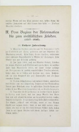 IV. Vom Beginn der Reformation bis zum westfälischen Frieden. (1517 - 1648)