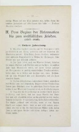 IV. Vom Beginn der Reformation bis zum westfälischen Frieden. (1517 - 1648)