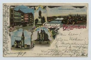 Mehrbildkarte, 5 Motive: Kaiserstraße, Friedenskirche, Kaiser-Friedrich-Denkmal, Gesamtansicht mit Neckar und Götzenturm, Synagoge