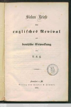 Sieben Briefe über englisches Revival und deutsche Erweckung