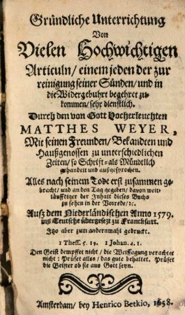 Gründliche Unterrichtung von vielen Articuln