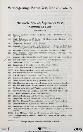 Erster Auktionstag: Mittwoch, den 25. September 1935, Nachmittag ab 4 Uhr (Nr. 255-479)