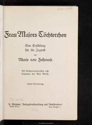 Frau Majors Töchterchen : eine Erzählung für die Jugend