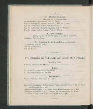 IV. Officianten der Universität und Universitäts-Verwandte.