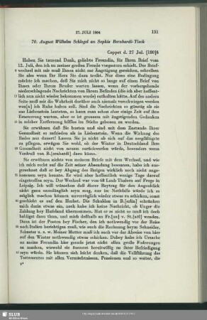 August Wilhelm von Schlegel an Sophie Bernhardi, Coppet, 27.07.1804