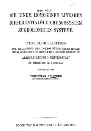 Die einem homogenen linearen Differentialgleichungssystem zugeordneten Systeme