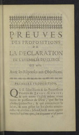 Preuves des propositons de la declaration. Premiere proposition.