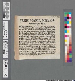 Jesus, Maria, Joseph : Vollkommener Ablaß