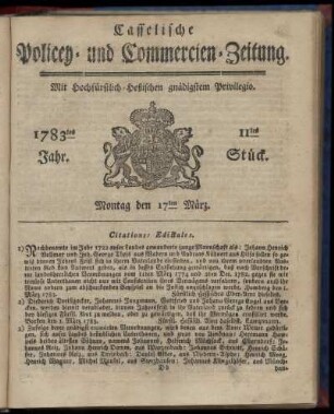 11tes Stueck, Montag den 17ten Maerz. 1783