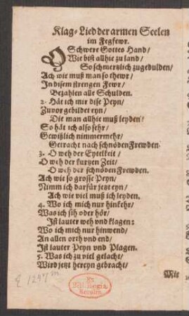 Klag=Lied der armen Seelen im Fegfewr.