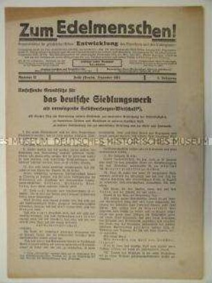 Religiös-philosophisches Mitteilungsblatt "Zum Edelmenschen!" u.a. zum deutschen Siedlungswerk