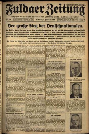Erste Ausgabe vom Mittwoch, den 01. Februar 1933.