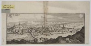 Ansicht von Füssen, Kupferstich, um 1650? : Fücßen / [Matthaeus Merian]. - [Francof.] , [ca. 1650?]. - 1 Ansicht : Kupferst. ; 33 x 13 cm. Titel oben Mitte. - Mit 1 leeren Wappenkartusche. - Mit Gebäudekennzeichn.