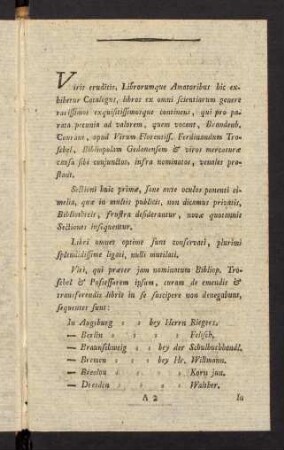 Viris eruditis, Librorumque Amatoribus bic exhibetur Catalogus,...