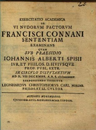 Exercitatio acad. de vi nudorum pactorum, F. Connani sententiam examinans